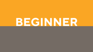 Orange and Grey half and half background with the word Beginner at the half way mark